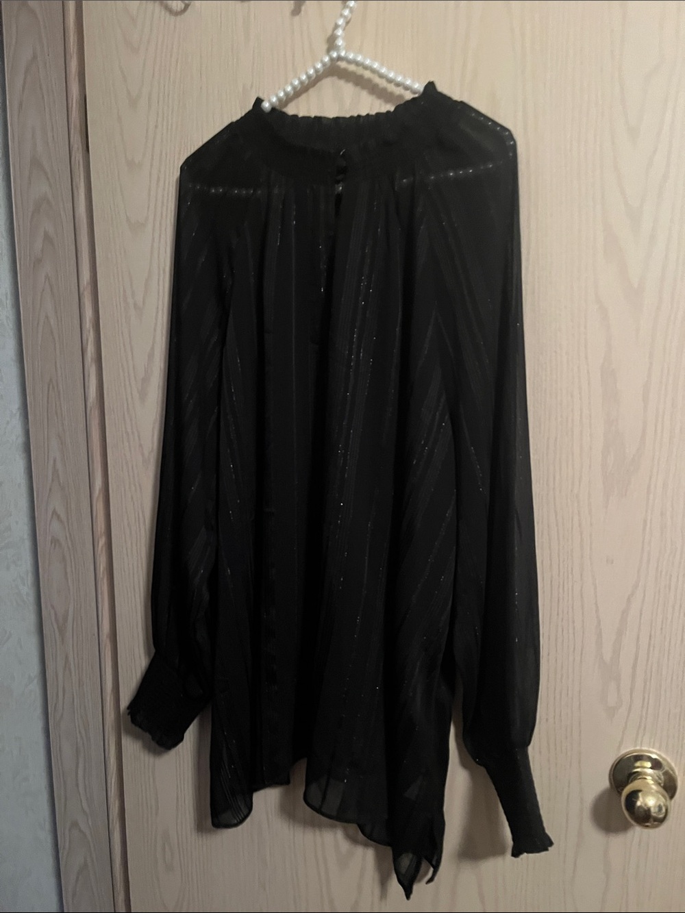 Love & Legend Black Sheer Blouse with Subtle Metallic Stripes